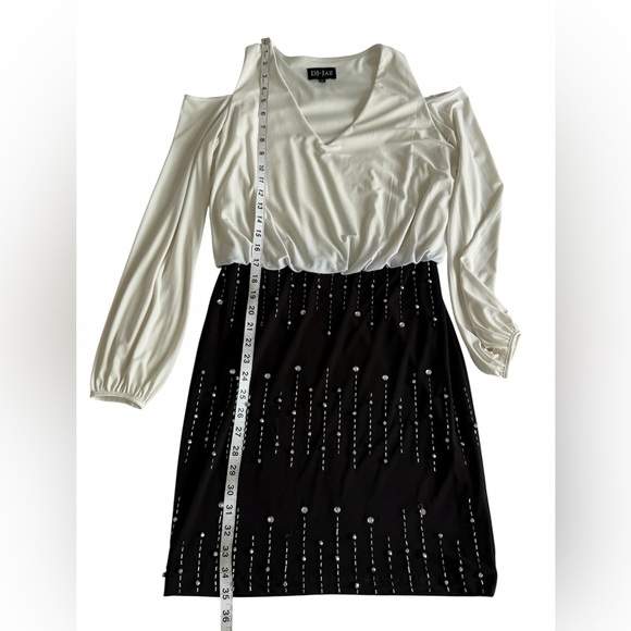 DJ-Jaz Black White Embellished Beaded Cold Shoulder Long Sleeve Evening Dress 4 - Picture 8 of 8